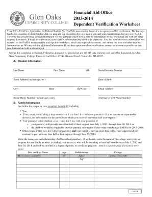 2013-2014 Dependent Verification Worksheet