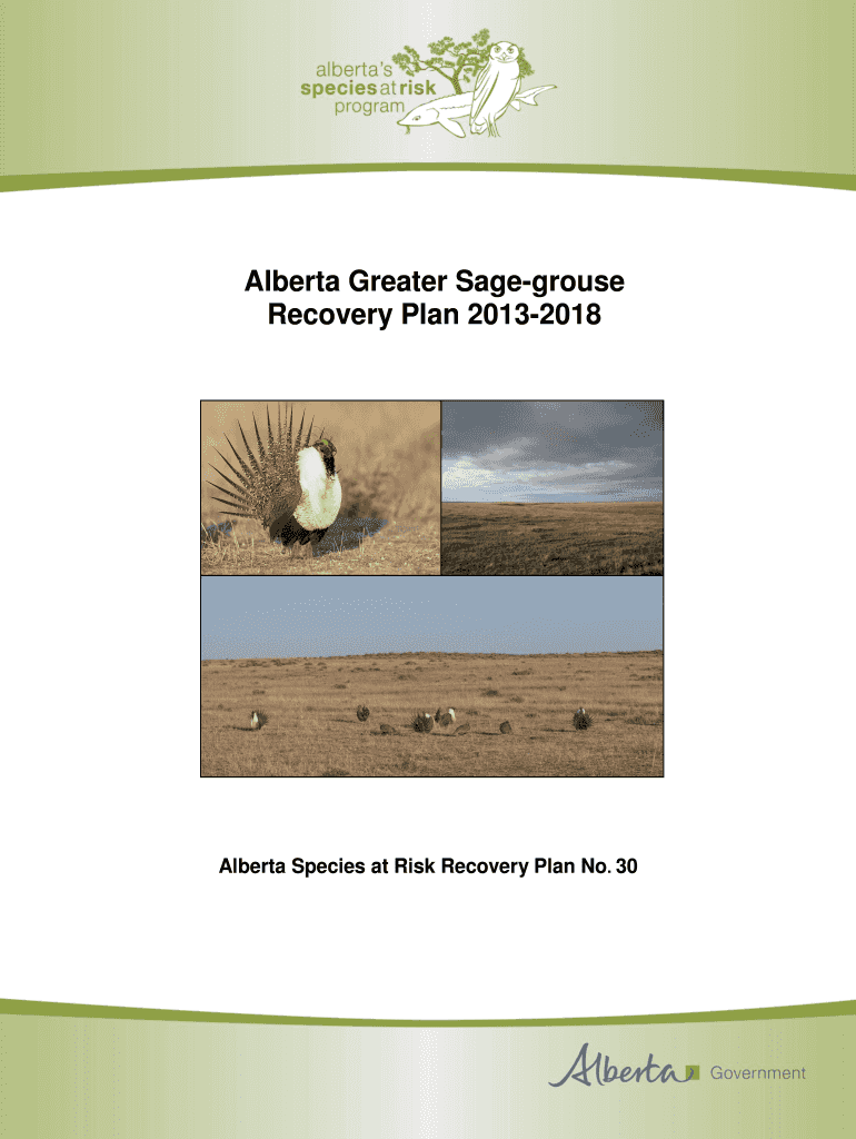 Fillable Online Alberta Greater Sagegrouse Recovery Plan 20132018