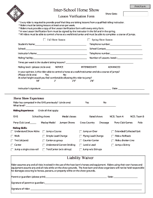 Inter-School Horse Show Lesson Verification Form