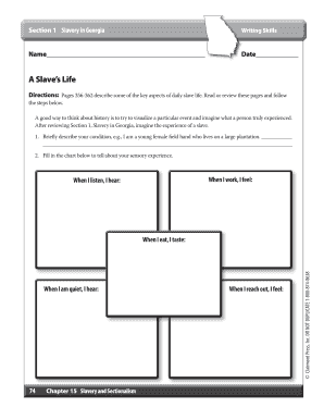 Slavery in Georgia Writing Skills Worksheet