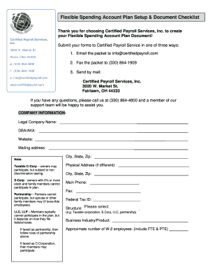 Flexible Spending Account Plan Setup Checklist