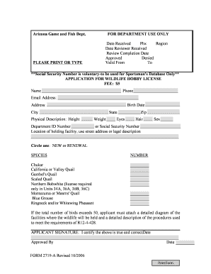 Arizona Wildlife Hobby License Application