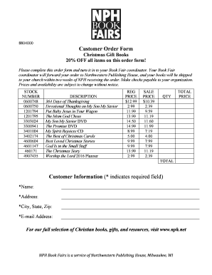 Customer Order Form for Christmas Gift Books