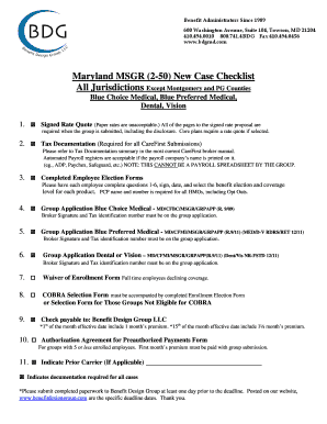 Maryland MSGR New Case Checklist