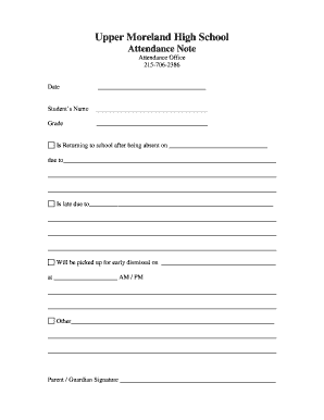Upper Moreland High School Attendance Note