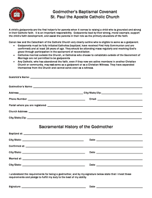 Godparent Baptismal Covenant Form