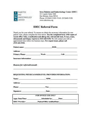 Iowa Diabetes and Endocrinology Center Referral Form