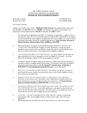 Massachusetts Free and Reduced Price School Meals Application
