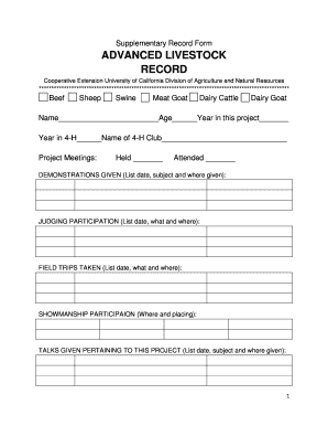 4-H Livestock Record Form