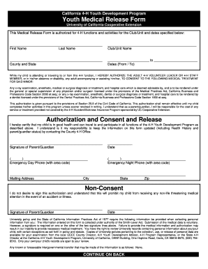 California 4-H Youth Medical Release Form