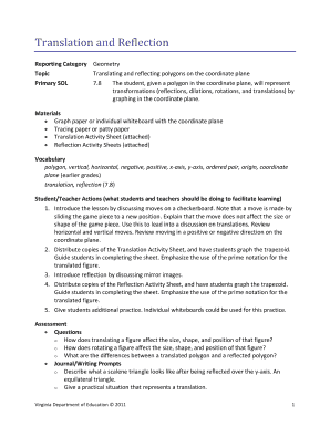 Geometry Translation and Reflection Activity Sheets