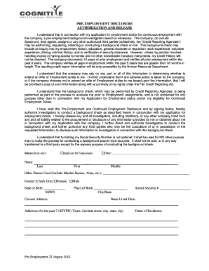 Pre-Employment Disclosure Authorization and Release