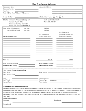 Fixed Price Subawardee Invoice