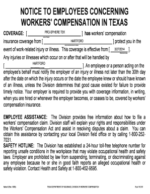 Texas Workers' Compensation Notice to Employees