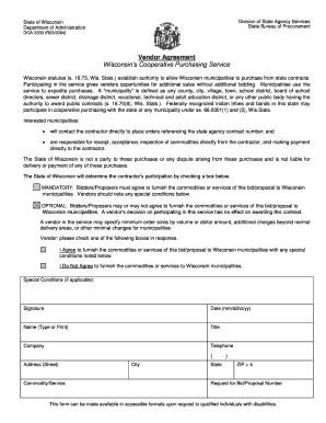 Wisconsin Vendor Agreement Form DOA-3333