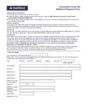 UK Investment Funds ISA Additional Payment Form