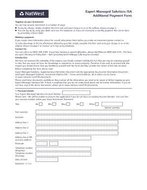 Expert Managed Solutions ISA Additional Payment Form