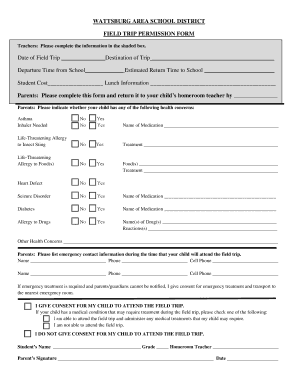 Wattburg Area School District Field Trip Permission Form