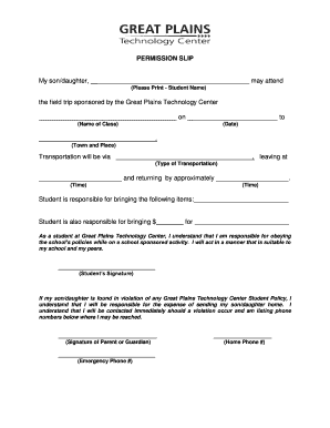 Field Trip Permission Slip
