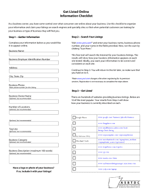 Business Listing Information Checklist