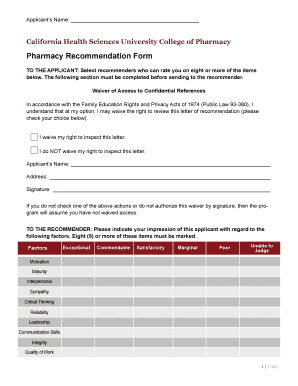 Pharmacy Recommendation Form