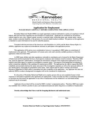 Kennebec Behavioral Health Employment Application