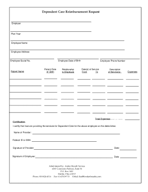 Dependent Care Reimbursement Request Form