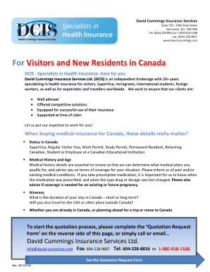 Quotation Request Form - Medical Insurance for Canada