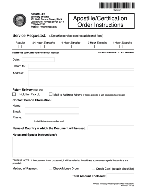 Nevada Apostille Order Form