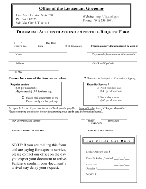 Utah Document Authentication or Apostille Request Form