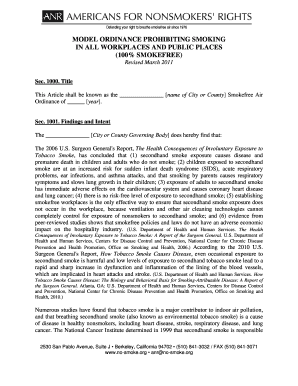 Table of specifications examples - MODEL ORDINANCE PROHIBITING SMOKING IN ALL WORKPLACES AND