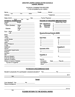 Physical Examination Record