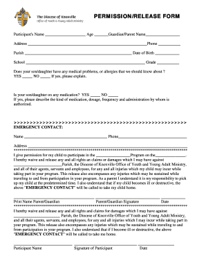 Permission Release Form for Youth Program