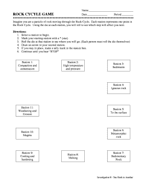 Rock Cycle Game Worksheet
