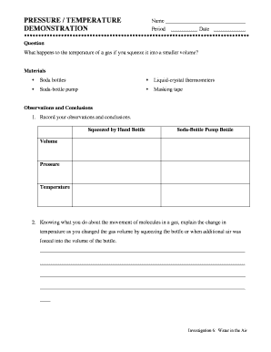 Pressure Temperature Demonstration Form