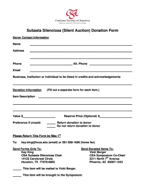 Subasta Silenciosa Silent Auction Donation Form
