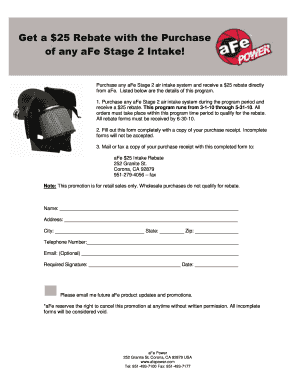 aFe Stage 2 Intake Rebate Form