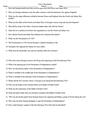 Revolutionary War Study Questions