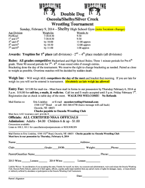 Mechanic work order software - Double Dog Osceola/Shelby/Silver Creek Wrestling Tournament Sunday, February 9, 2014 Shelby High School Gym (note location change) Age Division Pre/Kind 1st and 2nd 3rd and 4th 5th and 6th 7th and 8th WeighIns 7:308:30 7:308:30 by 10:00 by