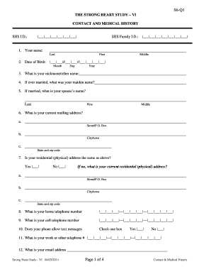 Strong Heart Study Contact and Medical History Form
