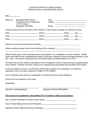 Letter of Intent to Home School