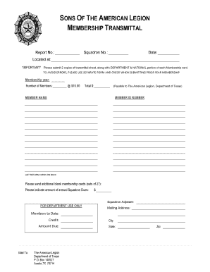 Sons of the American Legion Membership Transmittal