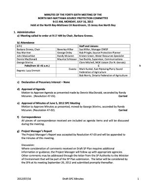 Simple minutes of meeting - MINUTES OF THE FORTY SIXTH MEETING OF THE NORTH BAY - actforcleanwater