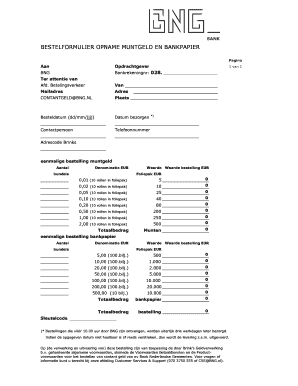 Project risk management template - BESTELFORMULIER OPNAME MUNTGELD EN BANKPAPIER - bngbanknl