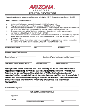 NCAA Fee-for-Lesson Form