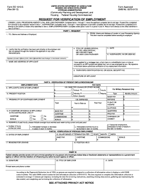 USDA Request for Verification of Employment
