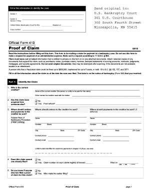 US Bankruptcy Court Proof of Claim Form