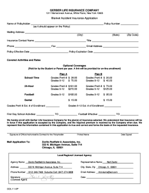 Blanket Accident Insurance Application