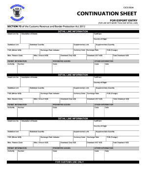 CICS 055A Export Entry Continuation Sheet