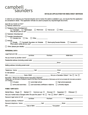 Detailed Application for Insolvency Services
